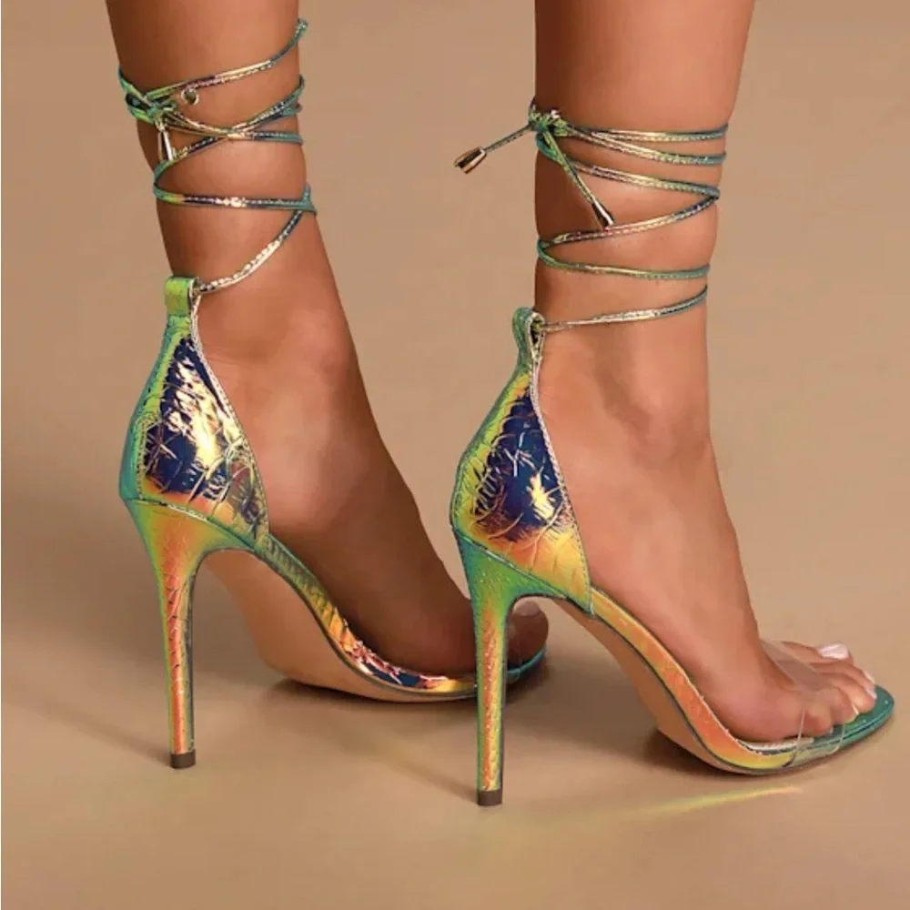 LULUS Ledah Hologram Snake Lace-Up Heels - Picture 11 of 11
